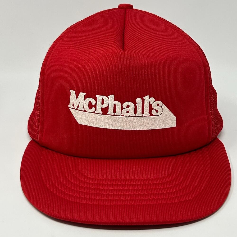 Vintage 90s McPhails Fuel Company Trucker Hat Baseball Cap Red Propane Snapback